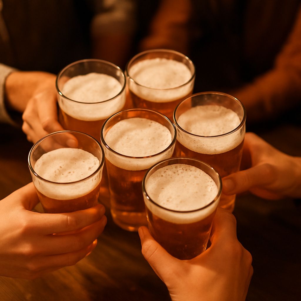 Amigos brindando com chopp